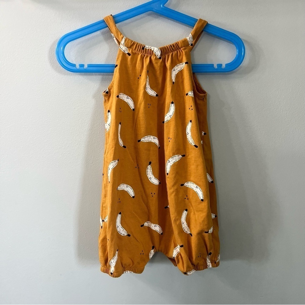 Pl Baby Yellow Cotton Blend Banana Sleeveless Romper 18 Months